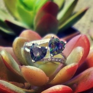 Double Heart Mystic Topaz Ring
